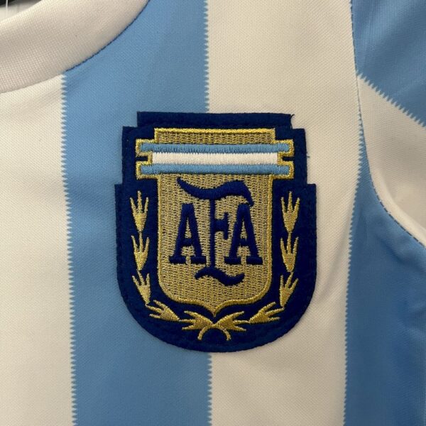 Argentina 1986 Home Kids Retro Jersey And Shorts - Image 3